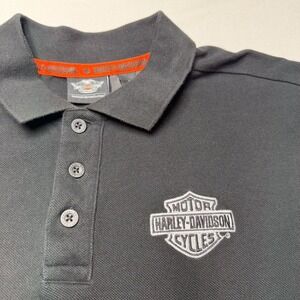 Harley-Davidson Mens Black Pique Polo Shirt Embroidered Logo 99007-15VM Large